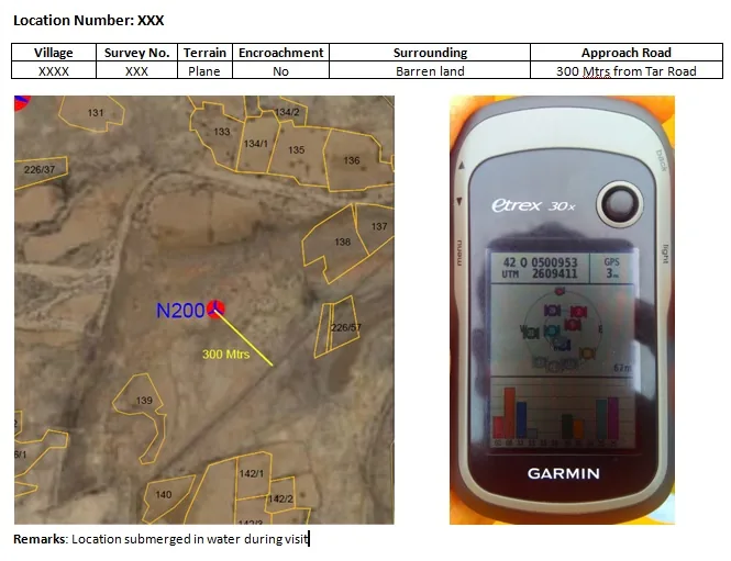 Site verification document with GPS and survey map